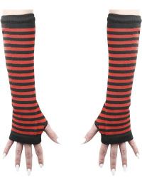 Banned Alternative Ærmehandsker - Frances striped - Unisex - sort-rød