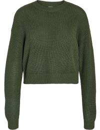 Noisy May Striktrøje - NMMaysa L/S O-neck knit NOOS - XS till XL - Damer - olivengrøn