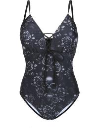 Black Premium by EMP Badedragt - Badedragt med roser og blondedetaljer - S - Damer - sort