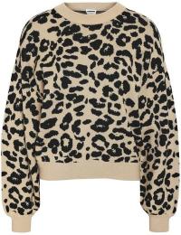 Noisy May Striktrøje - NMCHARLOTT L/S O-NECK KNIT FWD NOOS - XS till XL - Damer - leopard