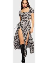 Killstar Lang nederdel - Mourning Muse - Venomous Rose Skirt - S till 4XL - Damer - grå-sort