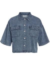 Noisy May Jeansskjorte - NMENZA S/S REG CROP SHIRT MG004MB NOOS - XS till XL - Damer - blå