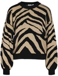 Noisy May Striktrøje - NMCHARLOTT L/S O-NECK KNIT FWD NOOS - XS till L - Damer - sort-beige
