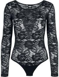 Urban Classics Bodystocking - Ladies Lace Longsleeve Body - XS till XL - Damer - sort