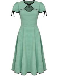 Hell Bunny Mellemlang kjole - Casey Dress - XS till 4XL - Damer - grøn-sort