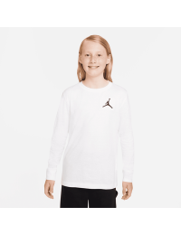 Broderet Jordan Jumpman Air-T-shirt med lange ærmer til større børn - hvid