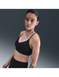 Justerbar Nike Indy-sports-bh med let støtte, indlæg og print til kvinder - sort