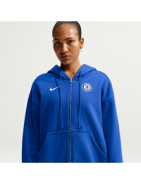 Oversized Chelsea FC Phoenix Fleece Nike Football-hættetrøje med fuld lynlås til kvinder - blå