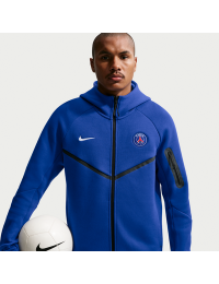 Paris Saint-Germain Tech Fleece Windrunner Nike Football-hættetrøje med fuld lynlås til mænd - blå