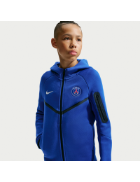 Paris Saint-Germain Tech Fleece-Nike-hættetrøje med fuld lynlås til større børn (drenge) - blå