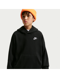 Oversized Nike Club Fleece-hættetrøje til større børn - sort