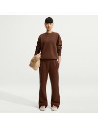 Nike Studio Fleece-bukser i medium vægt med mid rise og åben søm til kvinder - brun