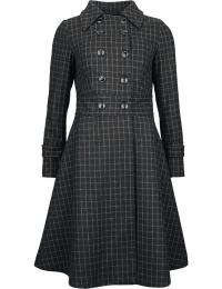 Voodoo Vixen Frakker - Double Breasted Collared Check Coat - M till XL - Damer - sort-brun