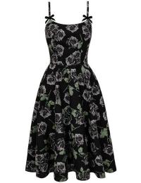 Hell Bunny Mellemlang kjole - ROMANCE NOIRE DRESS - XS till 4XL - Damer - sort-grøn