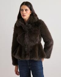 Nelly - Brun - Peplum Faux Fur Jacket