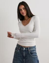 Only - Hvid - Onlsara Sharai L/S V-Neck Top Jrs N
