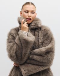 Neo Noir - Brun - Ariella Faux Fur Peplum Jacket