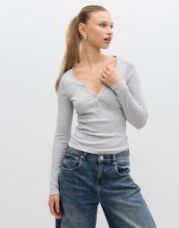 Nelly - Grå - Perfect Rib Button LS Top