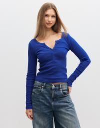 Nelly - Blå - Perfect Rib Button LS Top