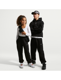Nike Solo Swoosh-basketballbukser i fleece med opslag til børn - sort