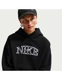 Oversized Nike Studio Fleece-pulloverhættetrøje "Graphic Pack" med logo i medium vægt til kvinder - sort