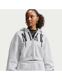 Oversized kort Nike Studio Fleece-hættetrøje i medium vægt med fuld lynlås til kvinder - brun