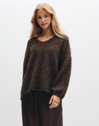 Pieces - Brun - Pcallie Ls V-Neck Knit Mwa Bc