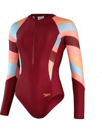 Speedo Women's Long Sleeve Swim Suit Oxblood/Coral