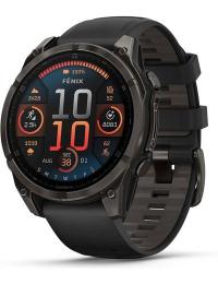 Garmin Fenix 8 Amoled 47mm, Sapphire Carbon Gray DLC Titanium - Black/Pebble Grey Silicone Strap
