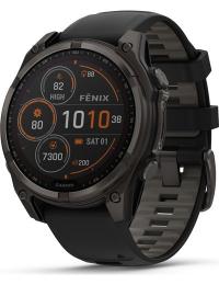 Garmin Fenix 8 Solar 51mm, Sapphire Solar Carbon Gray DLC Titanium - Black/Pebble Grey Silicone Strap