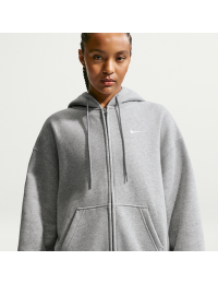 Oversized Nike Studio Fleece-hættetrøje i medium vægt med fuld lynlås til kvinder - grå