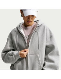 Oversized Nike Studio Fleece-hættetrøje i kraftigt materiale med lynlås i fuld længde og plisseringer til kvinder - grå
