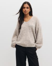 Pieces - Beige - Pcallie Ls V-Neck Knit Mwa Bc