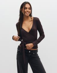 Pieces - Brun - Pcester Ls Wrap Top Mwa Jrs