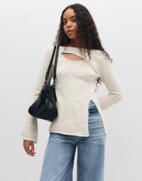 Pieces - Hvid - Pcvallie Ls Slit Knit Bc