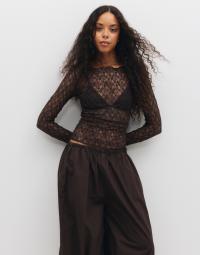 Pieces - Brun - Pcflaise Ls Lace Top Jrs D2D