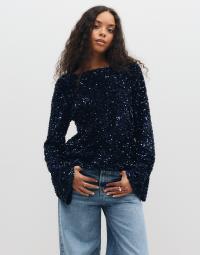 Pieces - Blå - Pckammy Ls Deep Back Bow Top Jrs Bc
