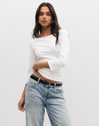 Pieces - Hvid - Pcphoebe 3/4 Boatneck Top Jrs Noos