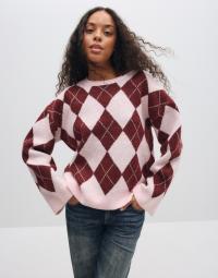 Pieces - Rød - Pcalva Ls Loose O-Neck Check Knit