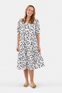 JENSEN - Kjole - Råhvid / Navy - Småblomstret Print