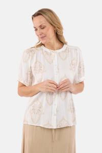 B. COPENHAGEN - Kortærmet Bluse - Råhvid / Beige - Mønstret