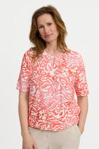 SIGNATURE - Kortærmet T-shirt - Koral / Hvid - Elastik i Linning