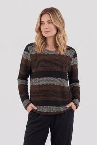 - Brandtex Langærmet T-shirt - Brun Mix - Stribet Struktur