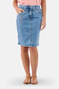 BRANDTEX - Denim Nederdel - Blå - Broderidetalje