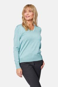 BRANDTEX - Strik Med V-hals - Turkis
