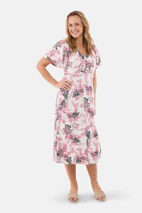 JENSEN - Lang Kjole - Råhvid / Rosa - Blomsterprint