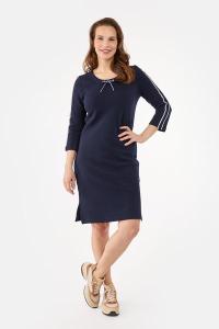 BRANDTEX - Knælang Kjole - Navy - Bindedetalje