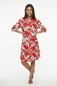 BRANDTEX - 3/4 Ærmet Kjole - Rød Mix - Blomstret