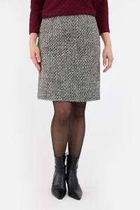 BRANDTEX - Bouclé Nederdel - Sort / Offwhite - Knælang