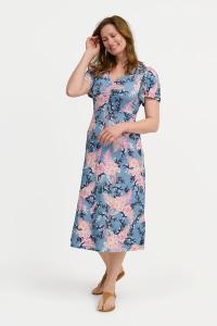 JENSEN - Lang Kjole - Blå / Rosa - Blomsterprint